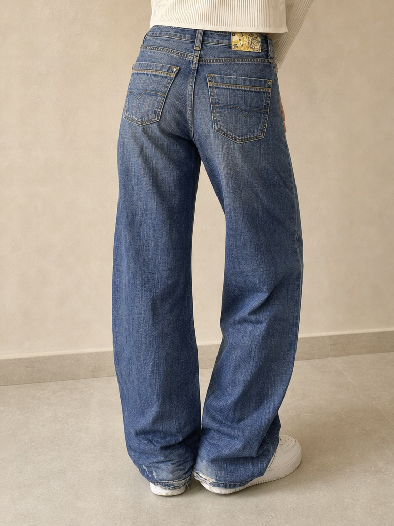 Jeans Gamba Ampia Blu Vintage Y2K Donna - indossata retro