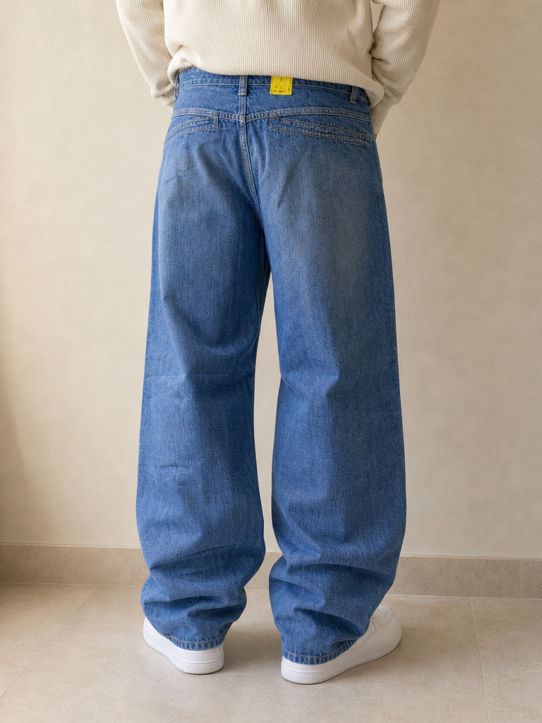 Denim Wrangler Jeans Baggy Fit Light Blue Vintage Y2K Uomo (S) - indossata retro