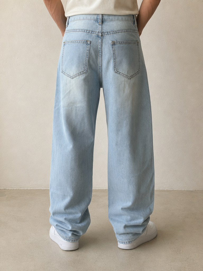 Denim Jeans Baggy Fit Light Blue Vintage Y2K Uomo (XXS) - indossata retro