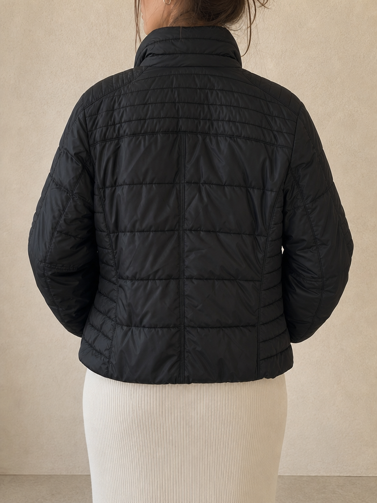 Giacca Giubbino Moncler Nero con Logo Vintage Y2K Donna (XL) - indossata retro