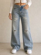 Denim Jeans Just Cavalli Ripped BootCut Straight Fit Vintage Y2K Donna (XS) - indossata fronte