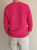Maglia lunga Ralph Lauren a trecce rosa fucsia Vintage Y2K (M) - indossata retro