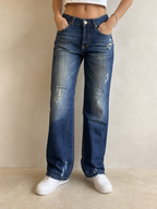Jeans Denim Denim Philipp Plein Embroidered Red Vintage Y2K Donna (M) - indossata fronte