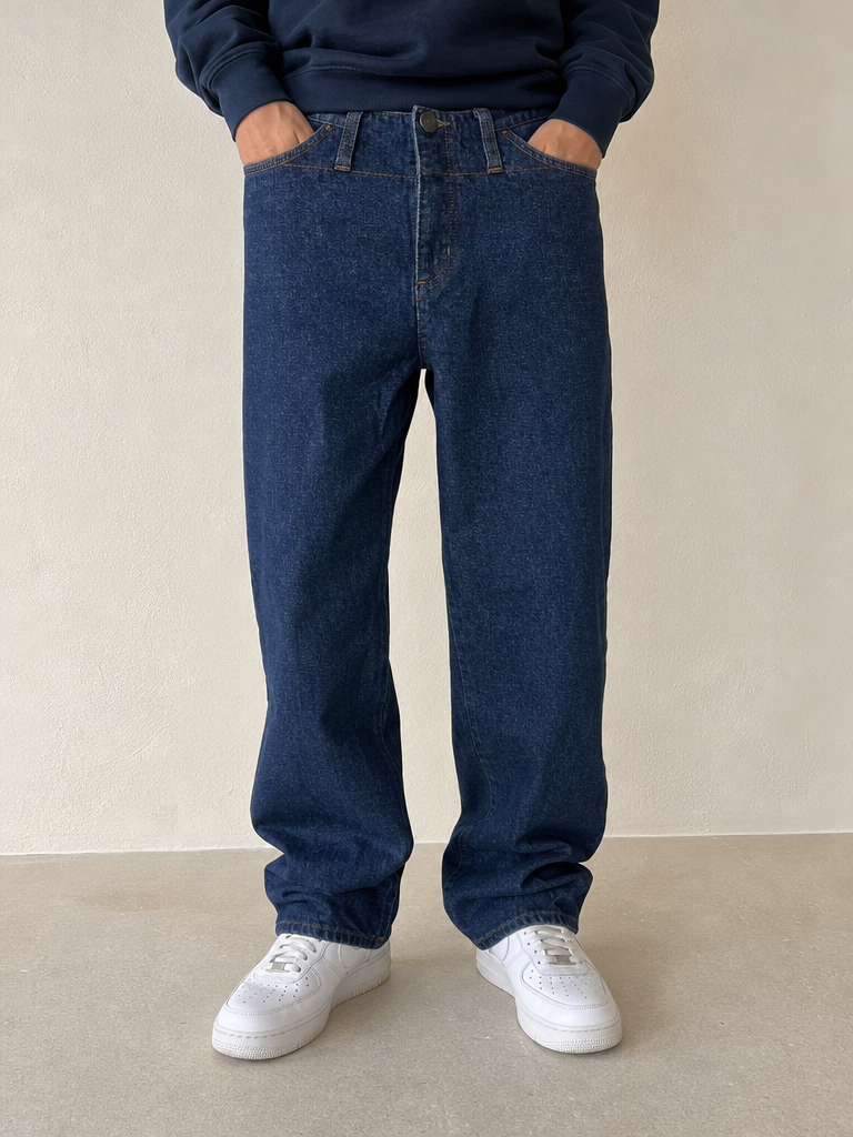 Denim Jeans Raw Baggy Fit Vintage Y2K Uomo (S) - indossata fronte