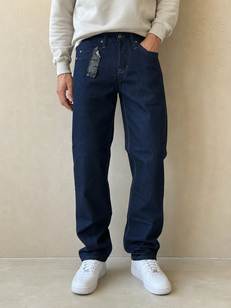 Jeans Denim Denim Lee Dark Blu Straight Fit Vintage Y2K Uomo (S) - indossata fronte