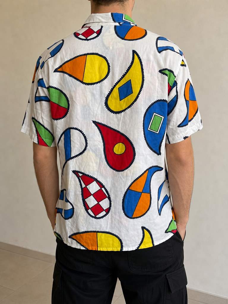 Camicia a Mezze Maniche Castelbajac con Fantasia A Quadri MultiColor Vintage Y2K Uomo (M) - indossata retro