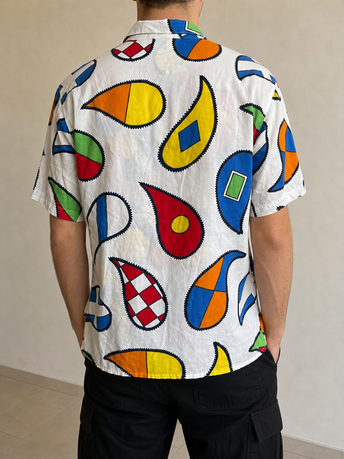 Camicia a Mezze Maniche Castelbajac con Fantasia A Quadri MultiColor Vintage Y2K Uomo (M) - indossata retro