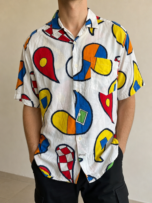 Camicia a Mezze Maniche Castelbajac con Fantasia A Quadri MultiColor Vintage Y2K Uomo (M) - indossata fronte