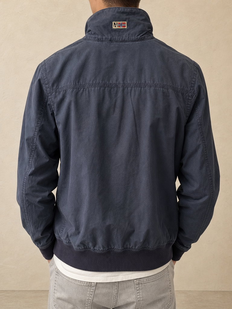 Giacca Napapijri Slim Fit Vintage Y2K Blu Zip Collo Righe (S) - indossata retro