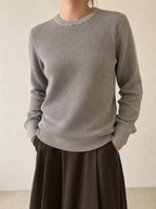 Maglione Patagonia girocollo a coste grigio tortora m�lange Vintage Y2K (M) - indossata fronte