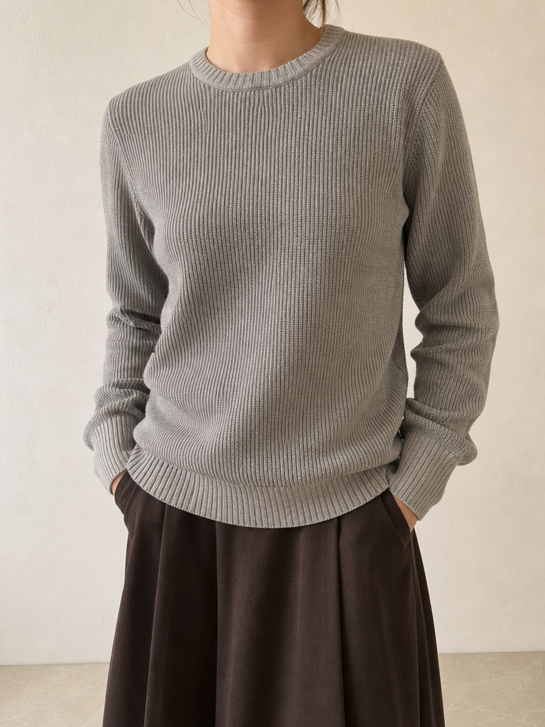Maglione Patagonia girocollo a coste grigio tortora m�lange Vintage Y2K (M) - indossata fronte