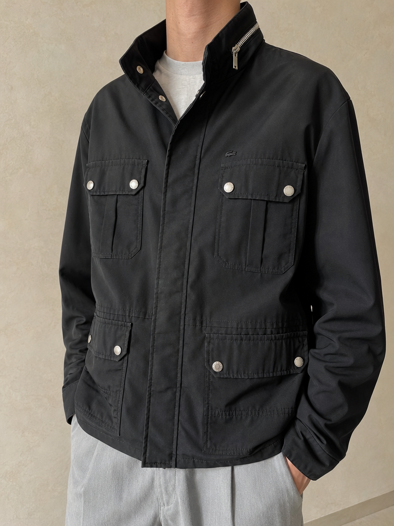 Lacoste Giacca Uomo Nero Zip Bottoni Vintage Y2K - indossata fronte