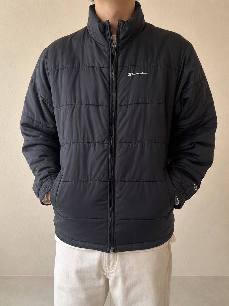 Giacca Bomber Giubbino Champion Vintage Y2K (L) - indossata fronte