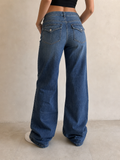 Denim Jeans Bootcut Washed Baggy Fit Vintage Y2K Donna (S) - indossata retro