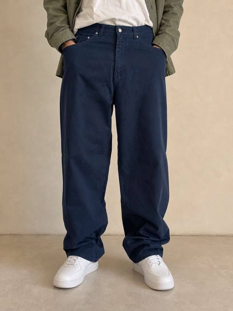 Denim Jeans Lacoste Baggy Fit Pants Dark Blu Vintage Y2K Uomo (L) - indossata fronte
