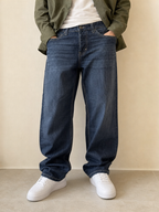 Jeans a gamba ampia Jack & Jones blu scuro slavato Vintage Y2K Uomo (L) - indossata fronte