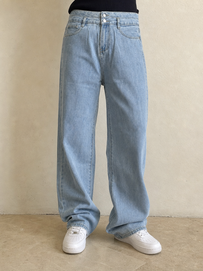 Denim Jeans Light Blue Straight Fit Vintage Y2K (XS) - indossata fronte
