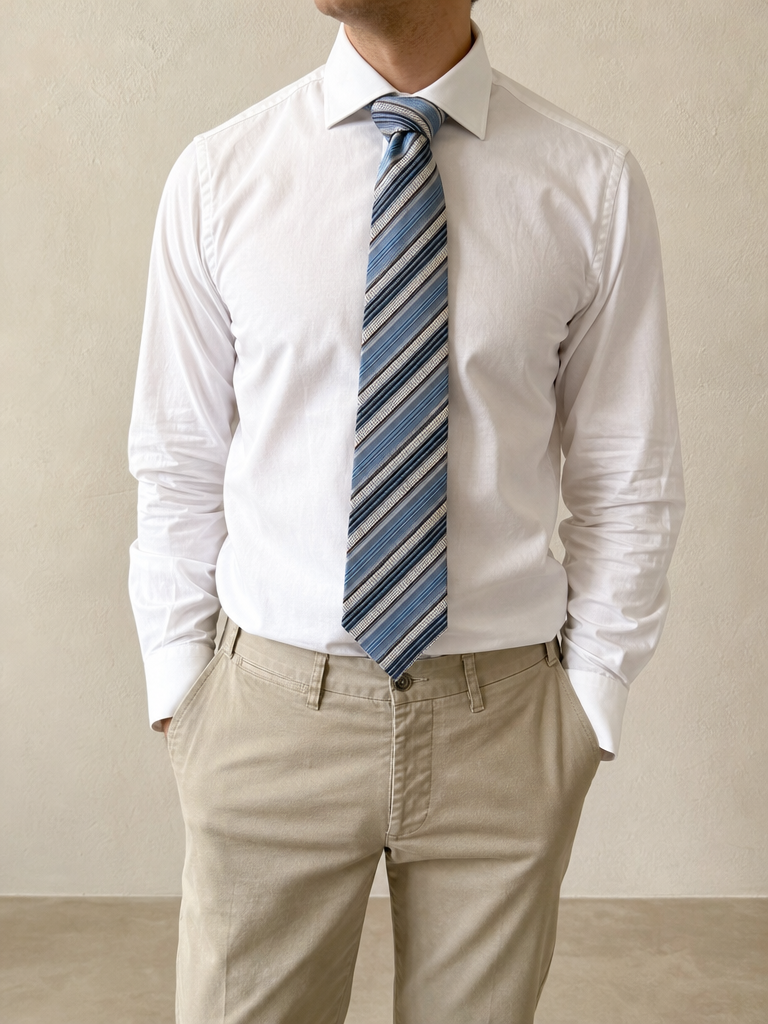 Accessori Cravatta Hugo Boss in Seta Azzurra / Marrone Vintage Y2K Uomo — vista frontale indossata