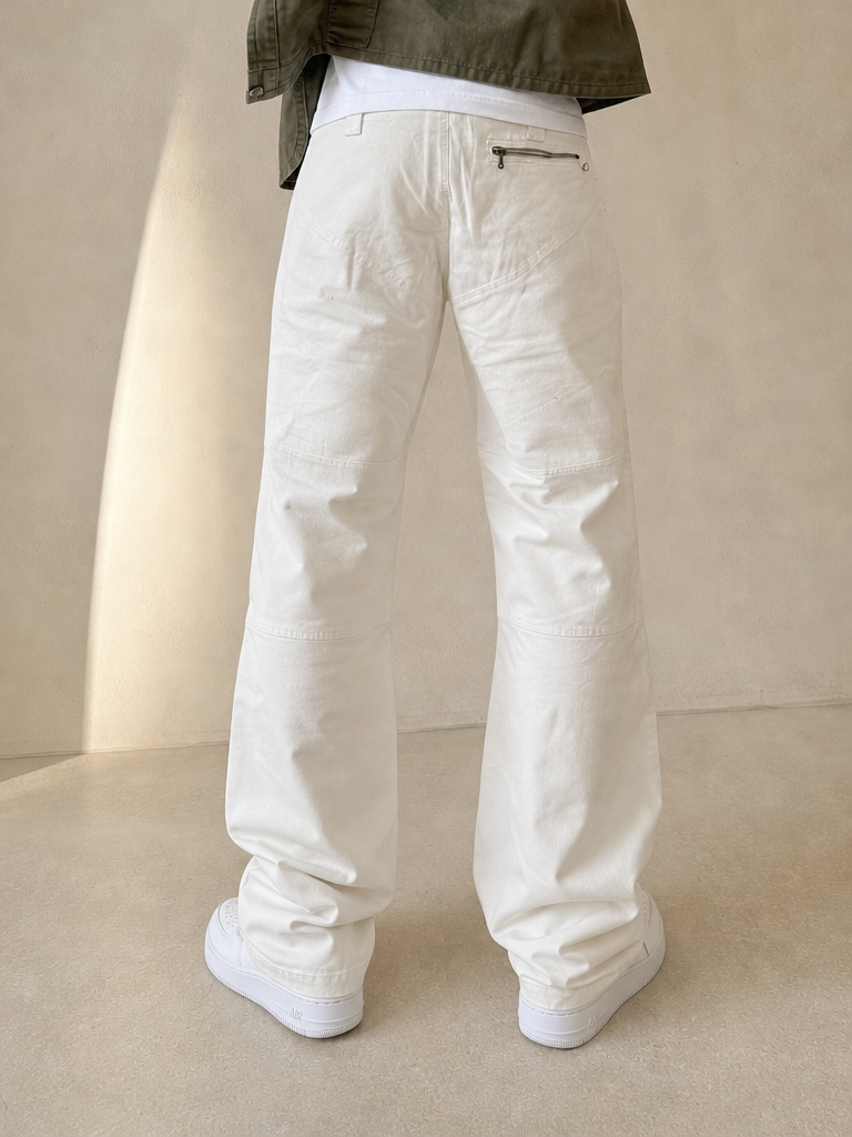 Pantaloni Silk Pants White Baggy Fit Low Waist Vintage Y2K Uomo (M) - indossata retro