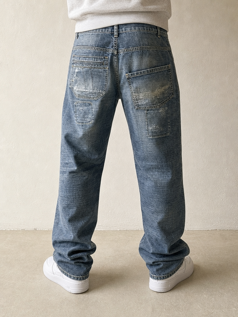 Denim Jeans Particular Baggy Fit Particular NEW Pants Vintage Y2K Uomo (XL) - indossata retro