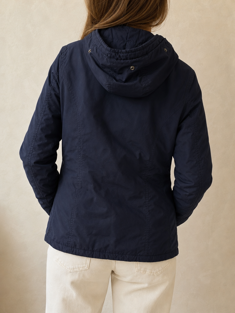 Woolrich Giacca Donna Blu Scuro Cappuccio Bottoni Cerniera Vintage Y2K - indossata retro