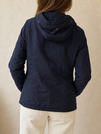 Woolrich Giacca Donna Blu Scuro Cappuccio Bottoni Cerniera Vintage Y2K - indossata retro