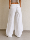 Linen Pants Baggy Fit White Low Waist - Pantaloni in Lino Super Baggy Vita Bassa Vintage Y2K Donna - indossata retro