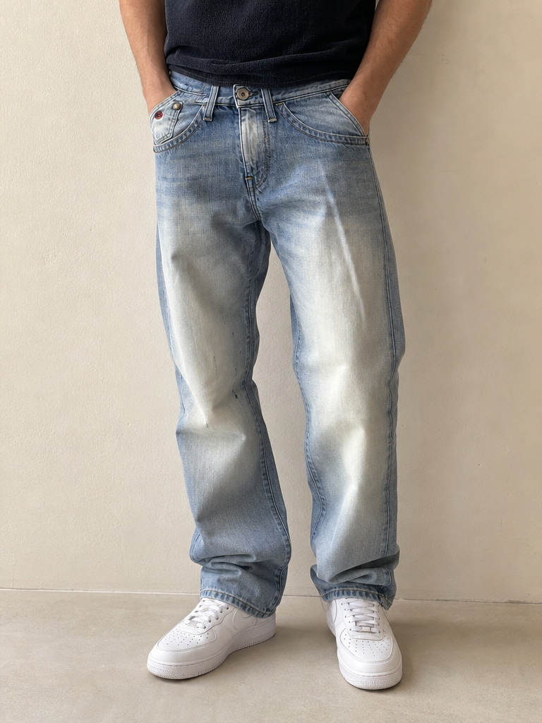 Jeans Denim Denim Energie Washed Baggy Fit Vintage Y2K Uomo (M) - indossata fronte