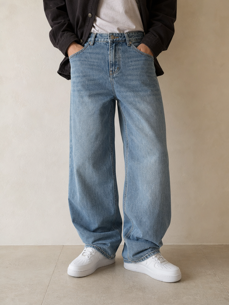 Denim Jeans Light Blue Baggy Fit Vintage Y2K (XXS) - indossata fronte