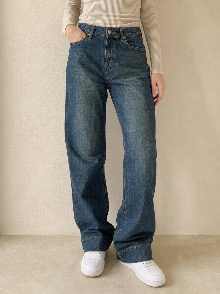 Jeans Denim Denim Stone Wash Straight Fit Vintage Y2K Donna (XS) - indossata fronte