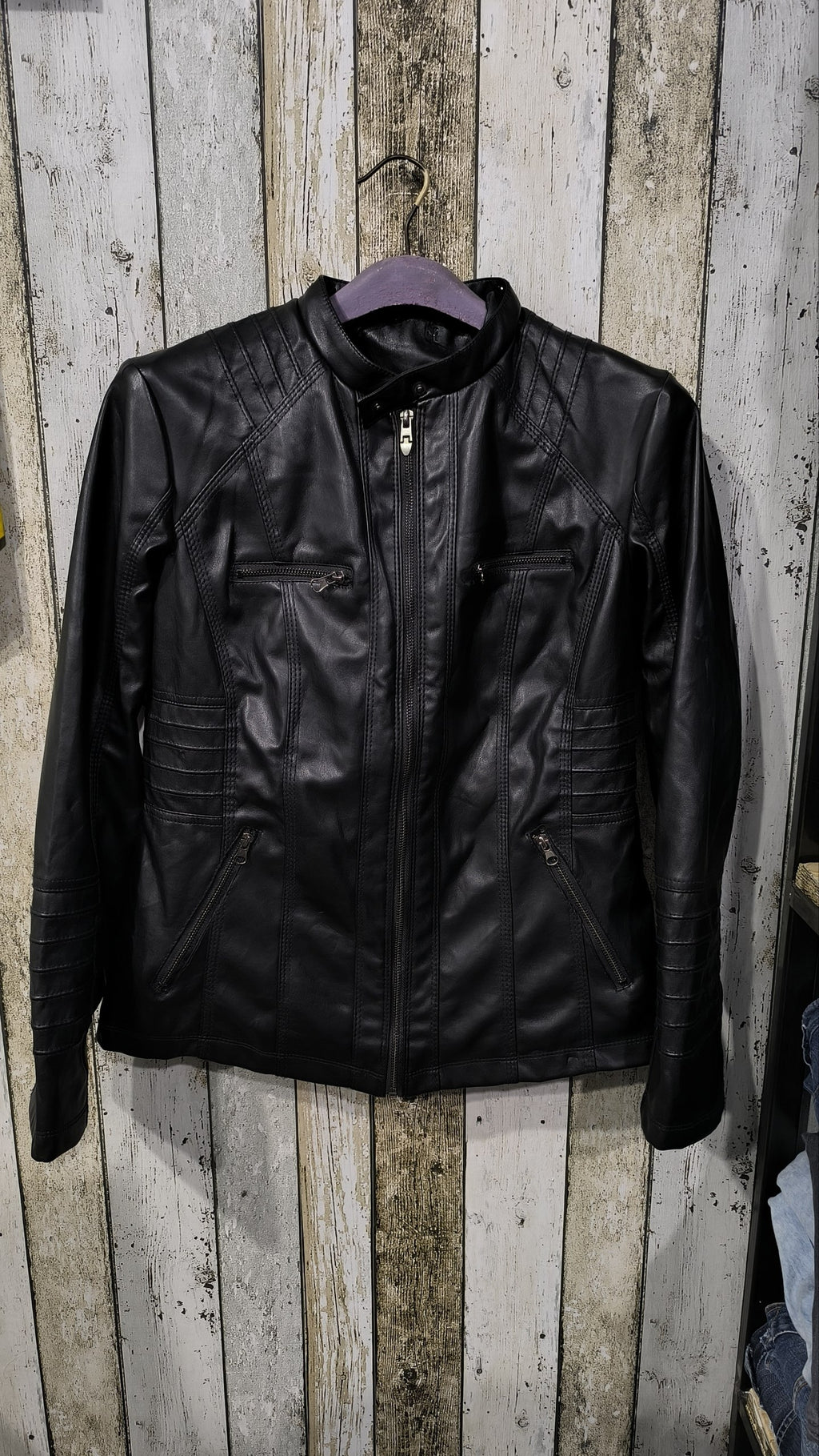 Giacca in similpelle con zip nera Vintage Y2K (S) — foto 3