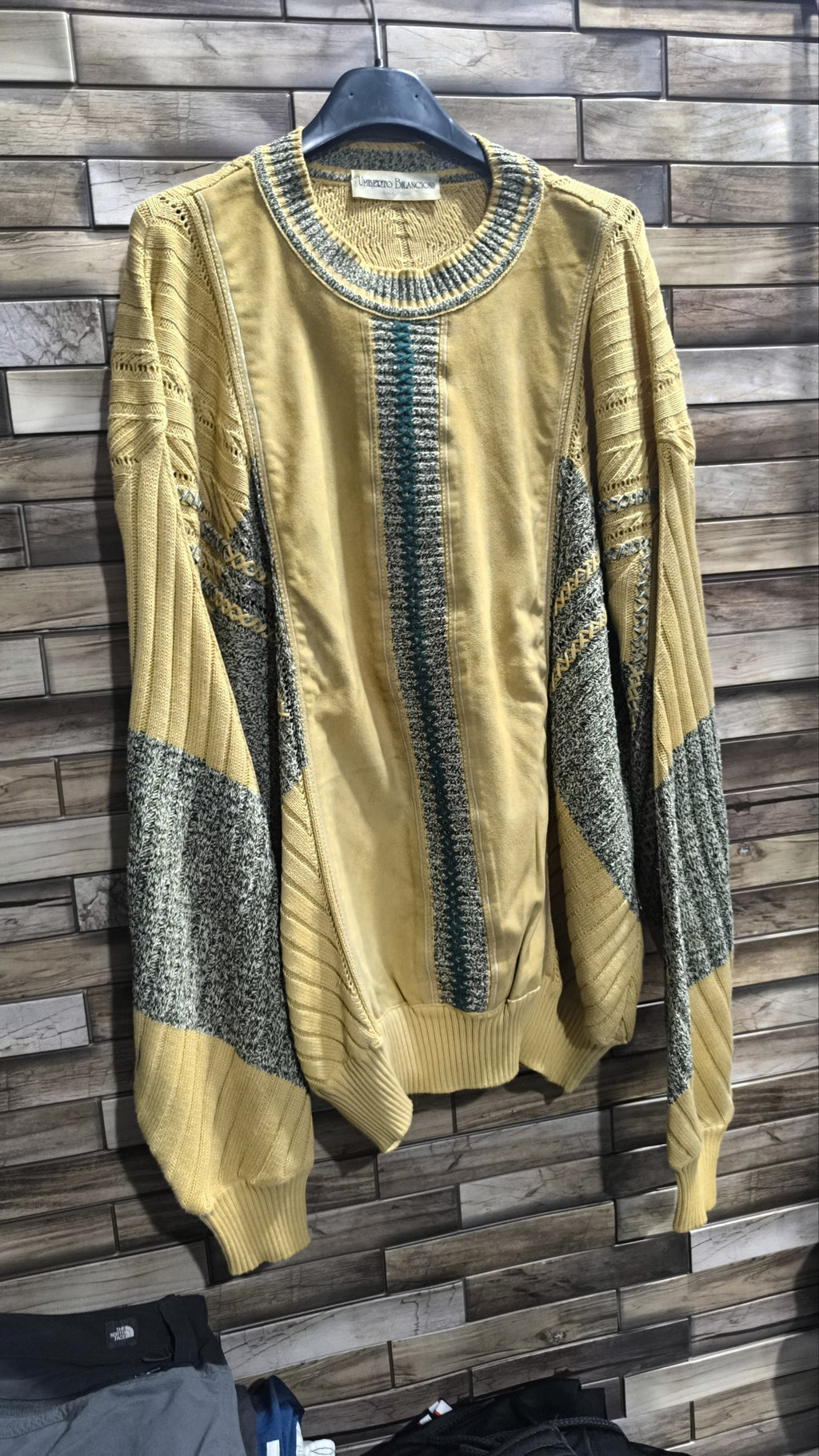 Maglione Umberto Bilancioni Vintage Y2K Giallo Ocra Verde Grigio (52) — foto 3