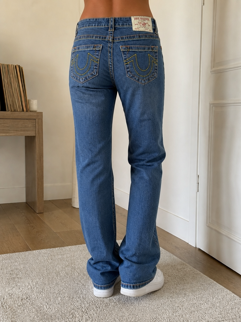Jeans True Religion Blu Denim 5 Tasche Ricamo Vintage Y2K (27) — foto 1