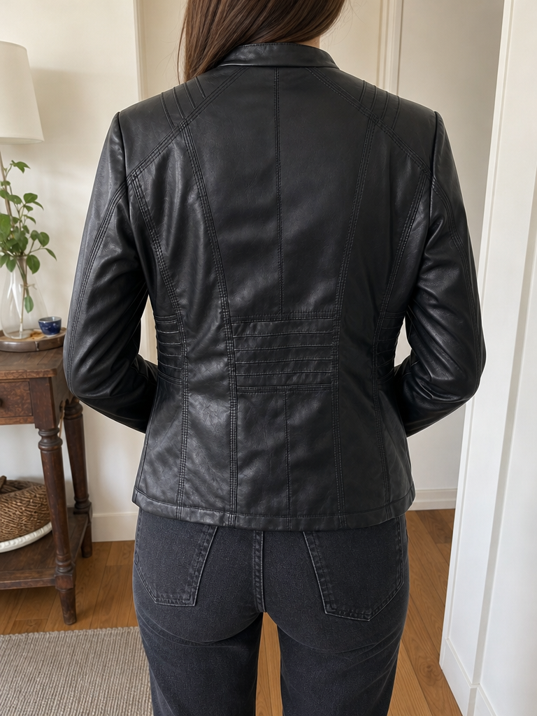 Giacca in similpelle con zip nera Vintage Y2K (S) — foto 2