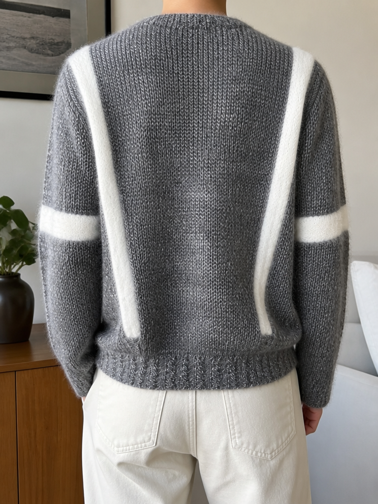 Cardigan Valentino Bande Bianche Grigio Mélange Vintage Y2K (S) — foto 2