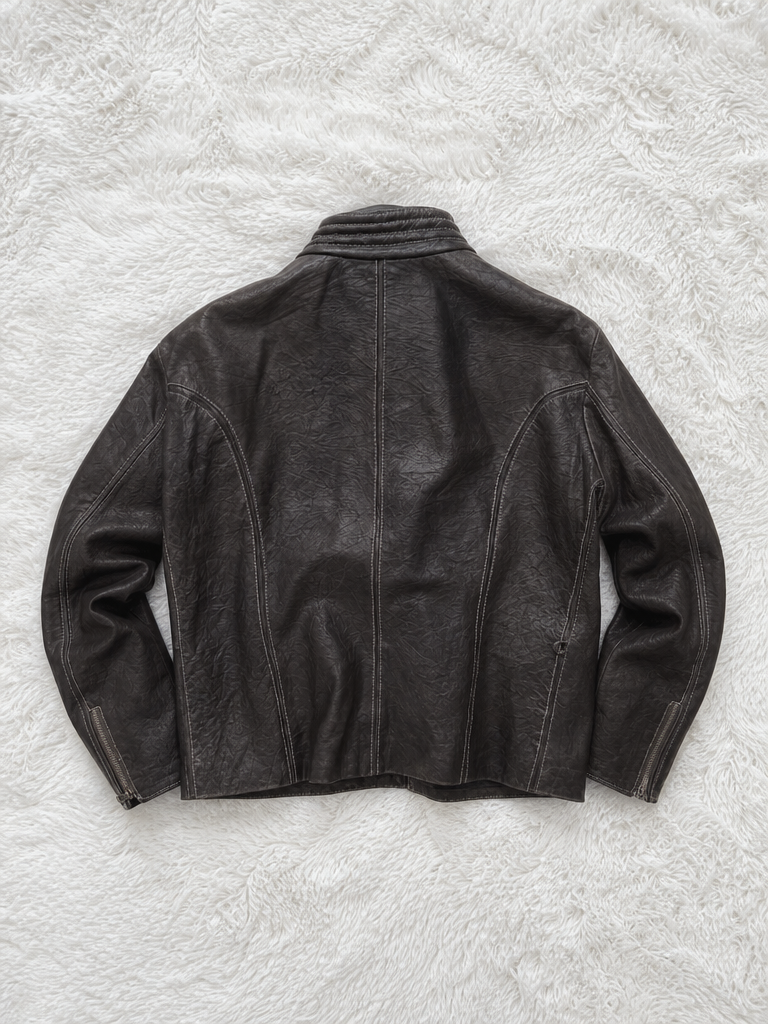 Giacca in similpelle The Sign of Quality marrone scuro, zip e collo alto Vintage Y2K (58) — foto 2