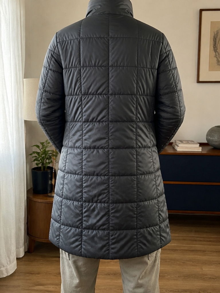 Piumino lungo Moncler Collo Alto Zip Integrale Grigio Vintage Y2K (3) — foto 2