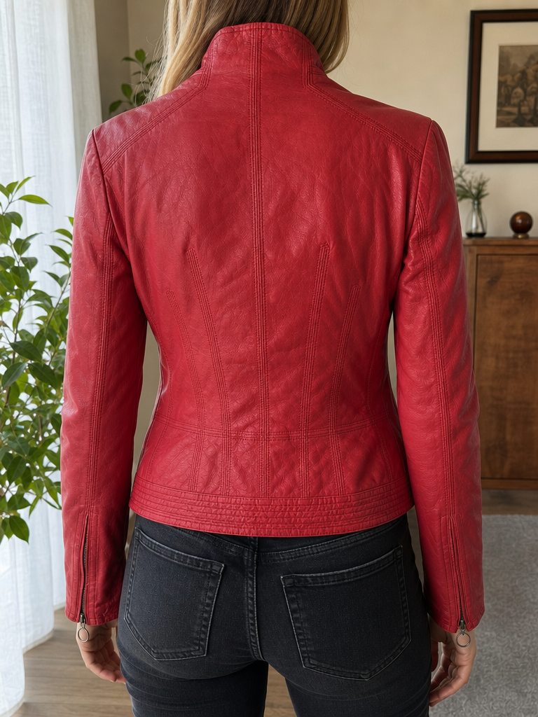 Giacca in similpelle JOOP! JEANS Collo alto Zip Rossa Vintage Y2K (S) — foto 2