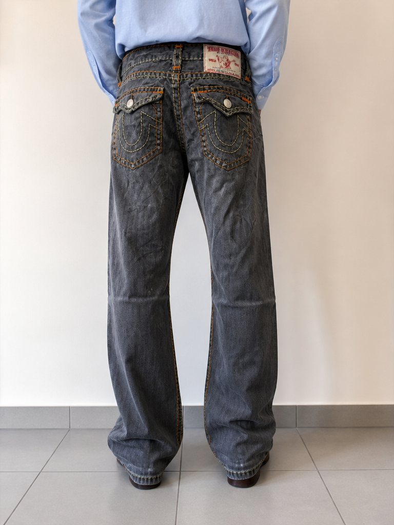 True Religion Jeans Grigio Scuro Cuciture Multicolor Vintage Y2K (L) — foto 1