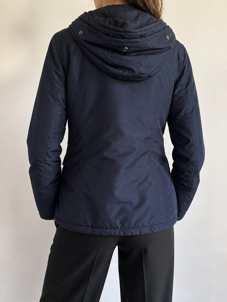 Woolrich Giacca Donna Blu Scuro Cappuccio Bottoni Cerniera Vintage Y2K — foto 2