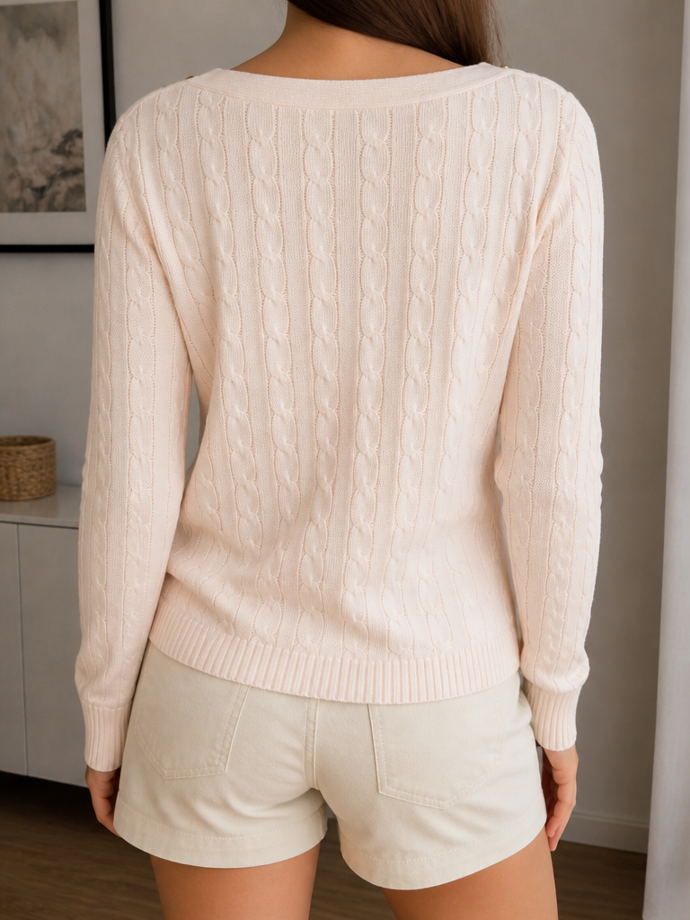 Maglione girocollo Lauren Ralph Lauren Crema Trecce Vintage Y2K (M) — foto 2
