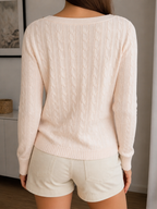 Maglione girocollo Lauren Ralph Lauren Crema Trecce Vintage Y2K (M) — foto 2