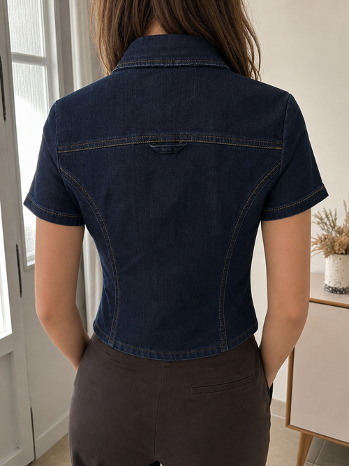 Camicia in denim èxtyle maniche corte Vintage Y2K donna (S) — foto 2