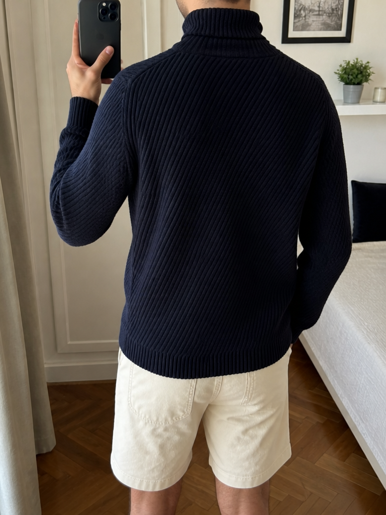 Maglione Lacoste a coste collo alto blu scuro logo ricamato Vintage Y2K — foto 2