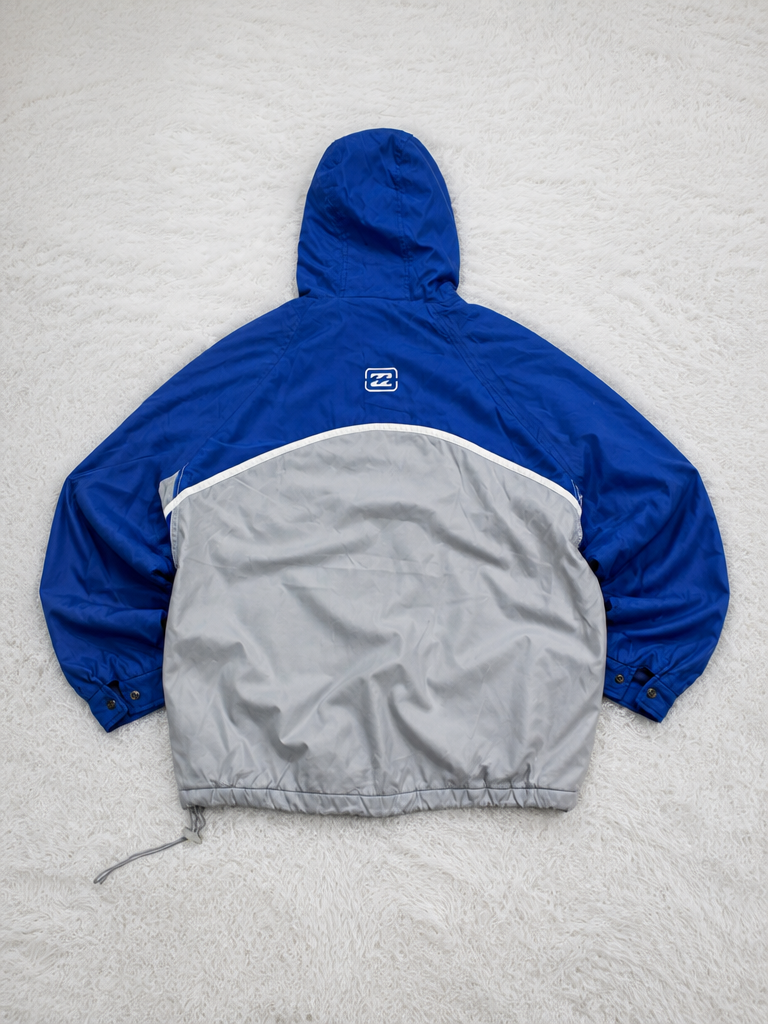 Giacca a vento Billabong Cappuccio Zip Blu Royal Inserti Grigi Bianchi Vintage Y2K (L) — foto 2