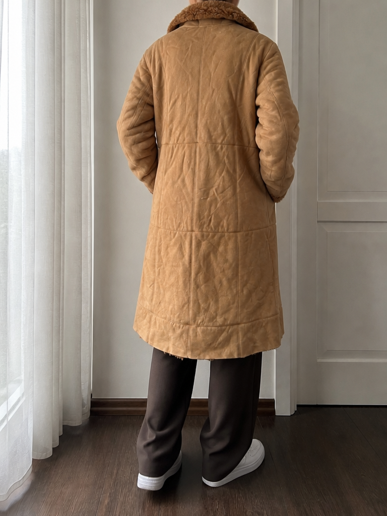 Cappotto lungo effetto montone Effetto suede Camel Beige Vintage Y2K (S) — foto 2