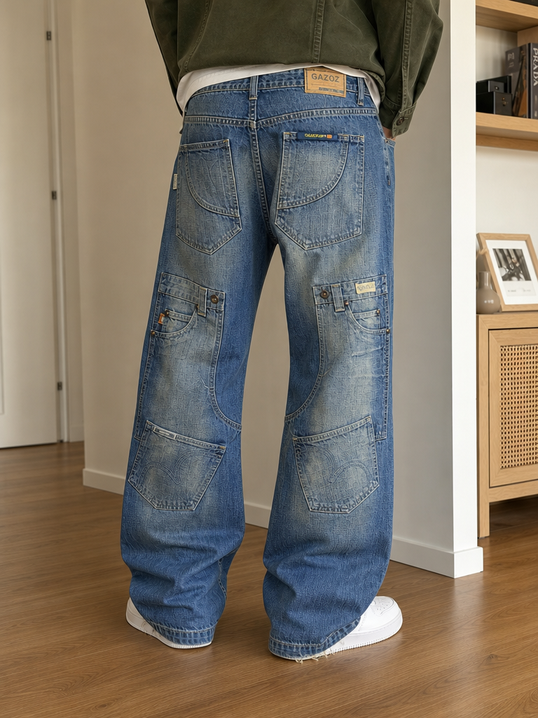 Jeans Baggy in Denim Gazoz Blu Lavaggio Chiaro Vintage Y2K Uomo (M) — foto 1