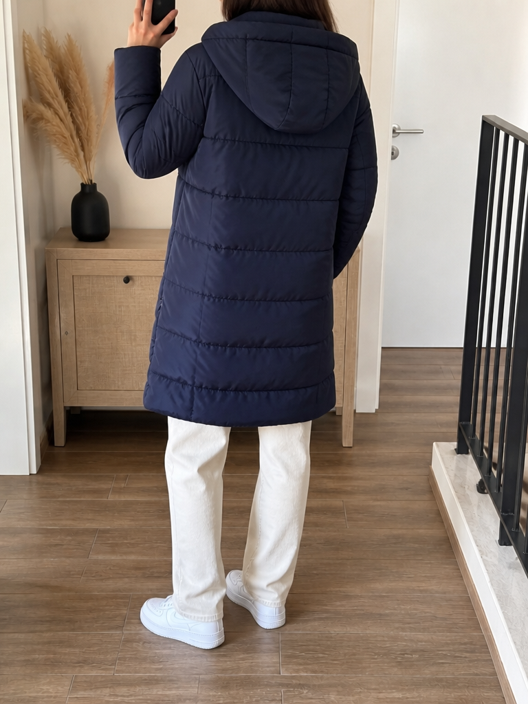 Cappotto lungo imbottito con cappuccio Weekend Max Mara Blu scuro Vintage Y2K Donna (S) — foto 2