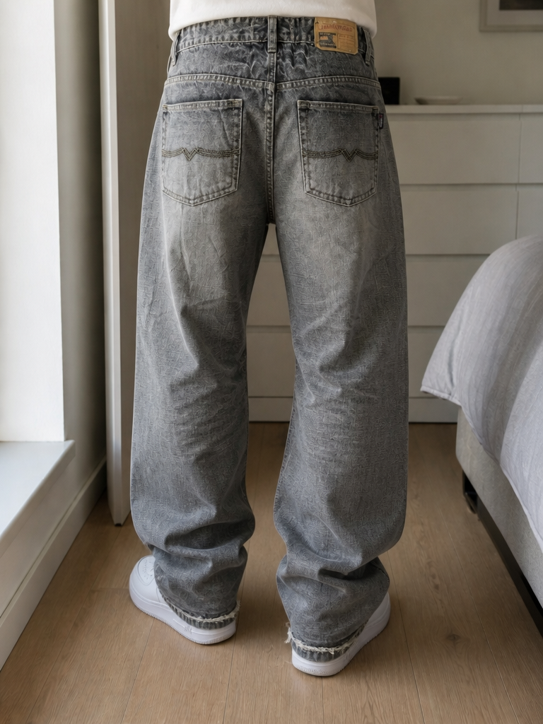 Jeans Gamba Ampia Grigio Slavato Vintage Y2K Uomo (M) — foto 1