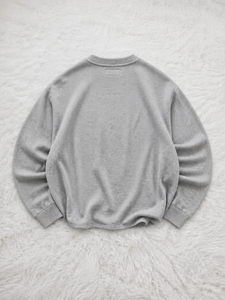 Felpa Girocollo Polo Ralph Lauren Rilievo Waffle Grigio Chiaro Melange Vintage Y2K — foto 2